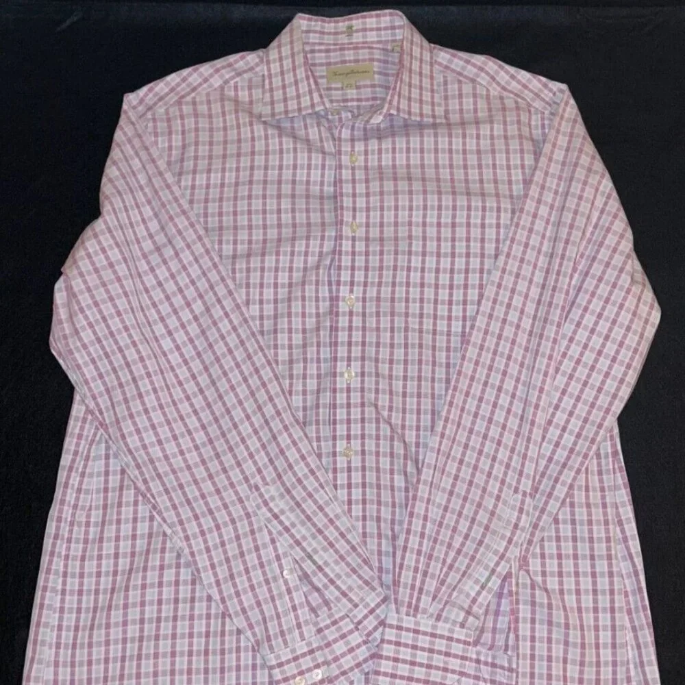 Tommy Bahama 16.5 36/37 Fitted Dress Shirt Mens Pink Shirt Long Sleeve - Picture 3 of 4